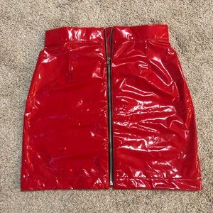 Patent PU leather Red Skirt